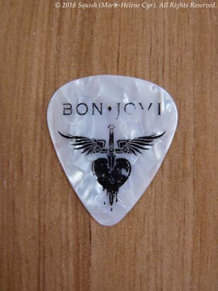 Guitar pick from a band member after the Bon Jovi show in Montreal, Quebec, Canada (May 18, 2018)